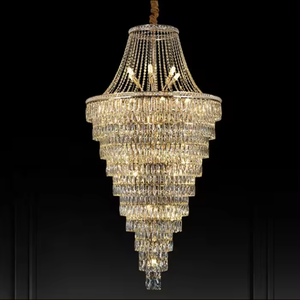 Techo alto Villa Hotel escaleras vestíbulo oro moderno vidrio lujo grande K9 cristal caída araña - Product Image 5