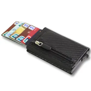 WalLlet pour hommes en cuir RFID Fiber PU porte-cartes de crédit portefeuille avec fermeture éclair poche à monnaie métal carbone portefeuille pour hommes en cuir