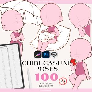 OEM ODM Pinceaux de pose corporelle décontractée Chibi en acrylique pour Procreate, tampons et pochoirs pour <span class=keywords><strong>Photoshop</strong></span> et Clip Studio Paint - Product Image 1