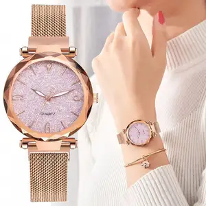 popular Latest Promotion Price Super Quality Starry Ladies Quartz Lazy Magnet Strap Stone Watch Women