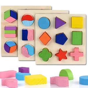 Houten Geometrische Vormen Montessori Puzzel Sorteren Math Bricks Voorschoolse Leren Educatief Spel Baby Peuter Speelgoed