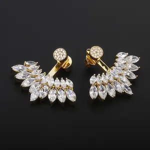 fine silver diamond jewelry gift custom earrings for women 925 siver marquise zircon feather wing earring luxury gold plated 18k