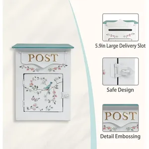 Buzones de montaje en pared para exterior <span class=keywords><strong>Vintage</strong></span> buzones de correo para casa caja de gota de Metal estilo antiguo encanto nostálgico hogar decorativo blanco - Product Image 4