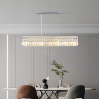 Lustre rectangulaire moderne en cristal à 6 lumières, doré, en forme de goutte de pluie, avec structure métallique