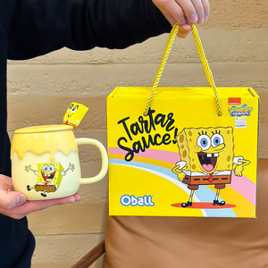 Taza de Dibujos Animados de Bob Esponja y Patricio Estrella, Taza de Porcelana de Alta Calidad para Parejas con Tapa y Cuchara, Taza para Agua - Product Image 1