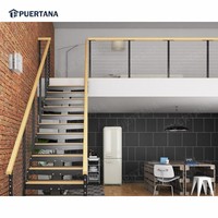 Escaliers droits duplex d'intérieur minimalistes industriels de luxe et kits modulaires de cas d'escalier avec des bandes de roulement en bois