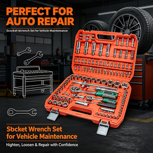 Boîte à outils professionnelle multifonctionnelle de 108 pièces en acier avec clé à cliquet, douilles et embouts de tournevis pour la réparation automobile et domestique - Product Image 5