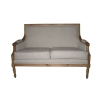 HL220-2 Chaise longue deux places style farmhouse avec cadre en chêne français, revêtement en velours, coussins incurvés, antique, durable, amovible