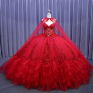 Vestido Rojo <span class=keywords><strong>de</strong></span> Lujo para Fiesta <span class=keywords><strong>de</strong></span> <span class=keywords><strong>Noche</strong></span> con Corsé <span class=keywords><strong>de</strong></span> Encaje Brillante Talla Grande para Quinceañera Baile <span class=keywords><strong>de</strong></span> Cumpleaños Cintura Natural <span class=keywords><strong>Vestidos</strong></span> <span class=keywords><strong>De</strong></span> 15 Años - Product Image 4