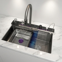 Robinet de douche cascade noir, gris, blanc, argenté, évier de cuisine à cuve unique en acier inoxydable 304 et laiton, taille personnalisée OEM ODM