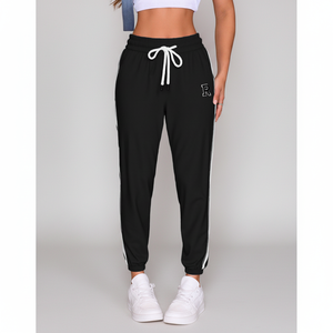 Pantalones Deportivos Jogger Negros Transpirables para Mujer con Cordón Lateral, Rayas y Aplicaciones, Estilo Cargo Informal con Técnica Arrugada para Uso Diario LJ - Product Image 2