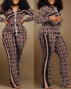 Ensemble deux pièces décontracté pour femme King Mcgreen Star : Haut imprimé à col montant zippé et pantalon droit long à manches longues – Collection Automne - Product Image 2