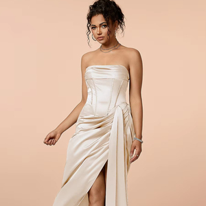 Rebellious Heiress Champagne-Sweetheart <span class=keywords><strong>Vestido</strong></span> <span class=keywords><strong>de</strong></span> <span class=keywords><strong>fiesta</strong></span> sin tirantes con tela <span class=keywords><strong>de</strong></span> encaje satinado Elegante <span class=keywords><strong>vestido</strong></span> <span class=keywords><strong>de</strong></span> cumpleaños - Product Image 1