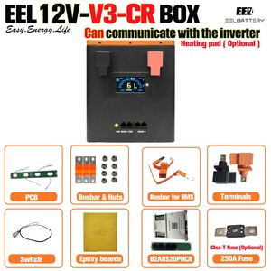 กล่องแบตเตอรี่ลิเธียมเหล็ก V3 12V พร้อม3.2 "จอแสดงผล JK200A BMS สำหรับเซลล์แบตเตอรี่ที่มีแกน M6 - Product Image 1