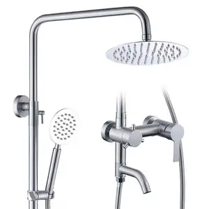 Factory Direct Three Function Outlet Round OverHead Shower And Hand Shower Stainless Steel Shower Set On Sale