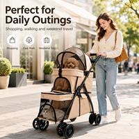Poussette double pour animaux de compagnie, pliable, pour 2 chats ou chiens, avec deux compartiments, chariot de voyage, auvent en maille, roues tout-terrain, frein, homologuée pour les compagnies aériennes