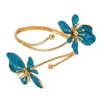 Gelang Bunga Enamel Berlapis Elektroplating Gaya Eropa Amerika, Desain Niche Mewah Ringan Kelas Atas untuk Wanita, Model Terbuka