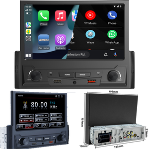 Reproductor de DVD para coche universal, Radio con pantalla retráctil, 1 Din, Android, <span class=keywords><strong>MP5</strong></span>, estéreo, BT/GPS/WIFI, Carplay, 7 pulgadas - Product Image 2