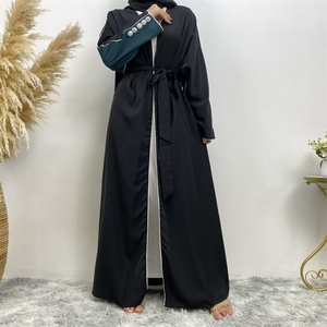Abaya élégante à manches longues et fines, ouverte sur le devant, avec une ligne blanche, patchwork spécial 2 couleurs, Abayas de Dubaï pour femmes, 5 couleurs, 1892 # - Product Image 5