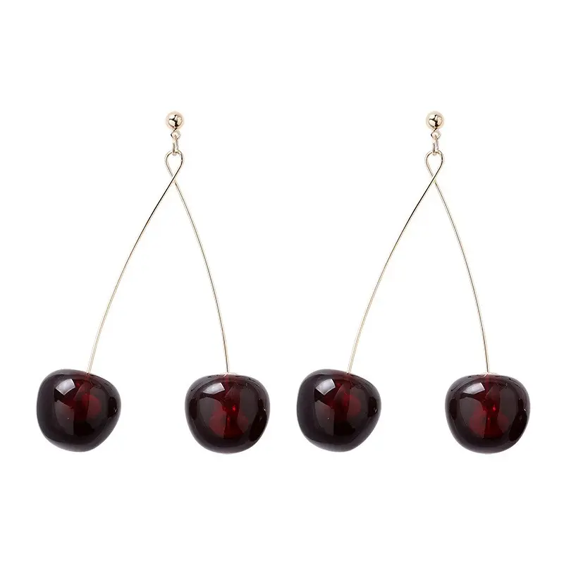 MISSNICE Korean fashion silver needle new wine red cherry earring thin face long jewelry