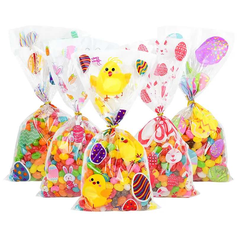 50 pz sacchetto di caramelle biscotto pasquale uova di coniglio stampato sacchetti di imballaggio regalo di plastica cottura felice pasqua decorazione della festa bomboniere XJ0708