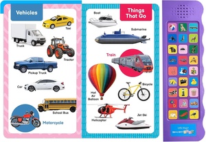 Livre sonore personnalisé Premiers mots 27 boutons à presser pour entendre des sons d'objets courants (ballon, chien, bus) Pages en carton interactives OEM - Product Image 4