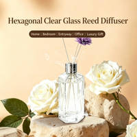 Diffuseur en verre transparent hexagonal avec fleurs décoratives, vase diffuseur d'arômes rechargeable pour la décoration parfumée des hôtels