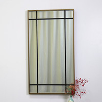 Miroir décoratif carré de style moderne, grille carrée, acier inoxydable 5 mm, couleur cuivre brossé, miroir mural suspendu, sur mesure