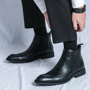 2026 Men's High-<b>Top</b> Leather Shoes Hidden Height Increasing Breathable Non-Slip Ankle Boots Mid-<b>Top</b> Business Casual Men's Boots - Product Image 1
