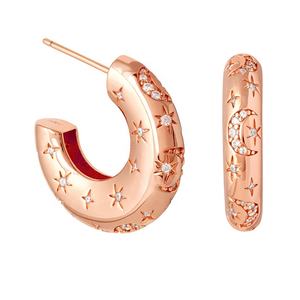 Venta al por mayor 925 plata esterlina Luna estrellas diamante grueso cuerpo celeste Huggie Stud pendiente - Product Image 4