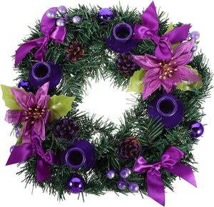 Corona Navideña LANJO con Portavelas, Corona Artificial de Adviento, Centro de Mesa Festivo, Ideal para Reuniones y Eventos Navideños - Product Image 1