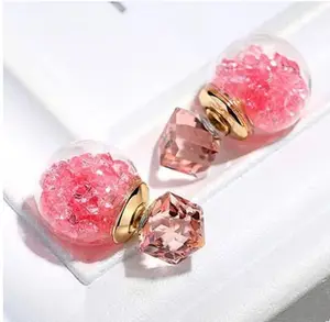 Boucles d'oreilles en cristal pour femmes, cadeau romantique, avec fleur rose, perles de verre faites à la main, parfait pour un cadeau