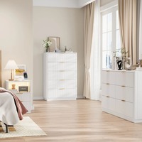 Ensemble de chambre à coucher contemporain moderne à 4 pièces avec commode à 6 tiroirs, commode haute à 5 tiroirs et 2 tables de chevet