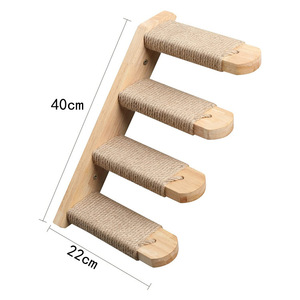 Escalera de pared para gatos de 4 niveles, de madera maciza y cuerda de cáñamo, poste rascador duradero para gatos - Product Image 5