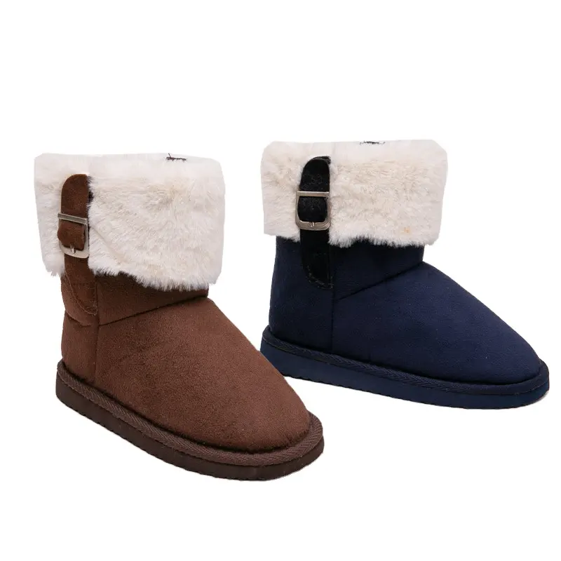 winter plush collar metal buckle warm fur furry snow boots for men