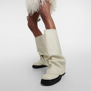 Vente en gros de qianlian <span class=keywords><strong>Bottes</strong></span> longues à plateforme pour femmes <span class=keywords><strong>Bottes</strong></span> plates à tige large en <span class=keywords><strong>cuir</strong></span> souple de marque privée pour femmes au genou - Product Image 2