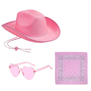 Ensemble de chapeau de <span class=keywords><strong>cowboy</strong></span> rose à plumes pour accessoires de costume de vache et événements amusants de fête et de déguisement - Product Image 2