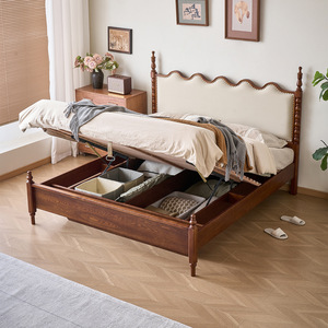 Seine Bed 1.8m Solid Wood Storage Double Bed French Retro Vintage Style Master Bedroom Wedding Bed - Product Image 1