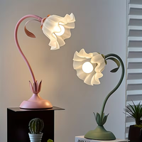 Lampe de bureau LED romantique en forme de fleur, ampoule E26, 3 températures de couleur réglables, lampe de chevet à col de cygne pour chambre à coucher, salon, lecture