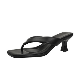 Women Heeled Sandals Summer Square Toe Mid Heel Genuine Leather Slip-On Elegant <b>Block</b> Heel Anti-Slip Fashion - Product Image 1
