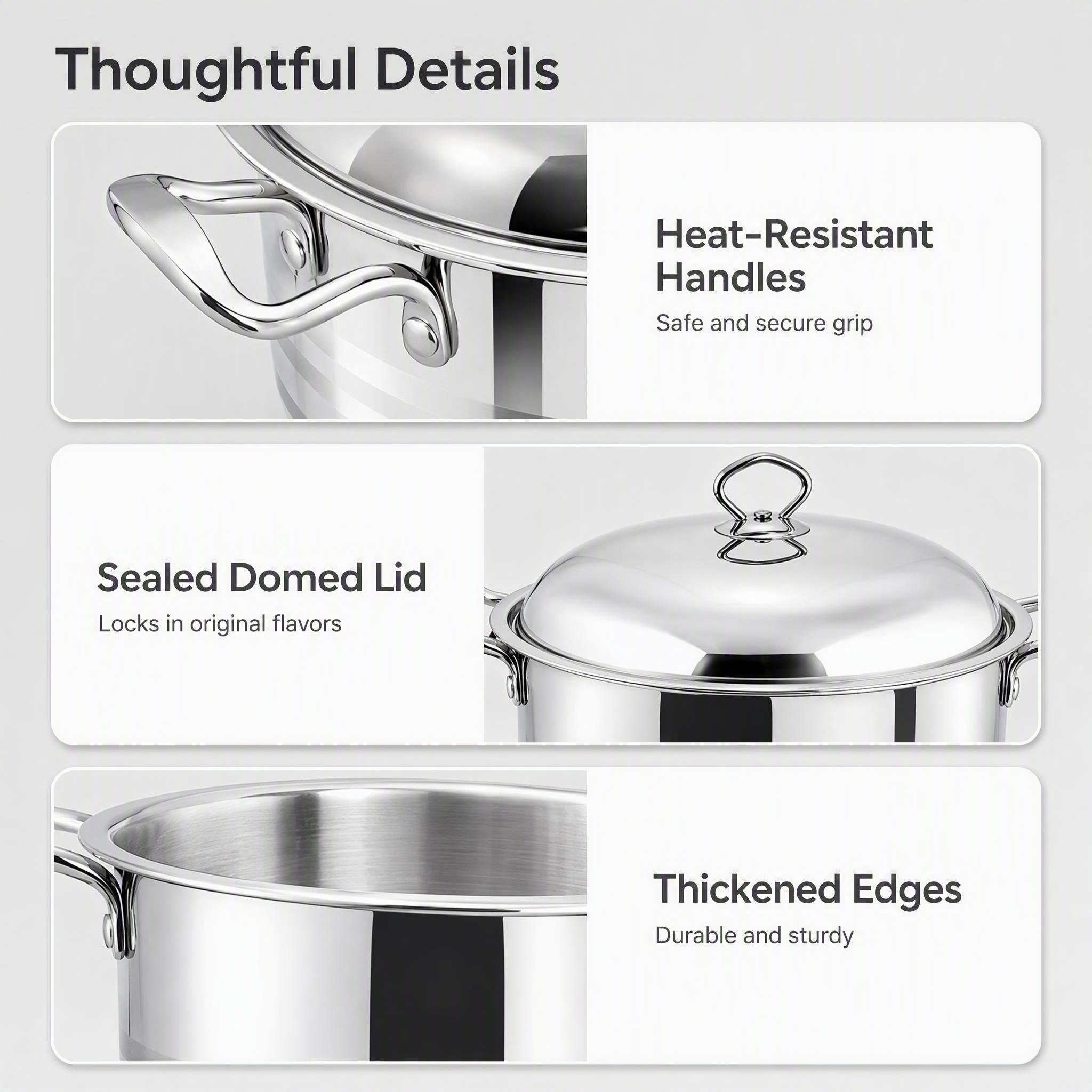 Wholesale Stainless Steel Compound Bottom Big Edge Pot Set 3Pcs 5Pcs 7Pcs, Double Handle Stock Pot With SS Lid, OEM Cookware Set · image 4