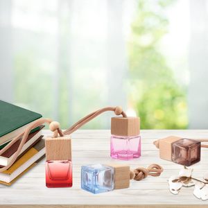 Colorful Glass square <b>Empty</b> Car Perfume Hanging <b>Bottles</b> 10ml 8ml 5ml With Wooden Cap - Product Image 4