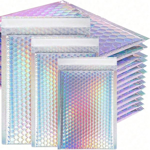 Tùy Chỉnh vuông nhựa laser không khí đầy màu sắc thể hiện ba chiều Holographic Rose Gold bong bóng phong bì gửi thư Túi bưu phẩm cho đồ trang sức - Product Image 1