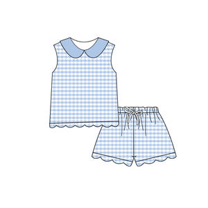 GSSO3394 Conjunto de ropa de verano para niña pequeña con estampado a cuadros rosa, ropa infantil al por mayor, conjunto de ropa para niña de manga corta - Product Image 6