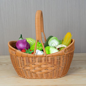 Panier de rangement rectangulaire tissé à la main en marron pour la cuisine, pour ranger les légumes, les fruits et les œufs, avec poignée - Product Image 5