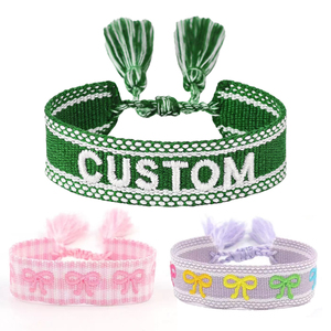 Braccialetto Intrecciato Regolabile in Stile Bohémien con Logo Personalizzato Ricamato, Charm e Nappina in <span class=keywords><strong>Filo</strong></span> di Poliestere - Product Image 6