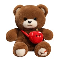 Boneka Beruang Teddy Lucu Bordir Custom, Mainan Hewan Plush Isi Kapas PP, Tas Apel Kartun, Boneka Ulang Tahun Anak