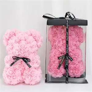 DIY 25 cm Teddy Rose Bear With Box Artificial PE Flower Bear Rose Valentine's Day For Girlfriend Women Wife Mother's Day GiftsPo