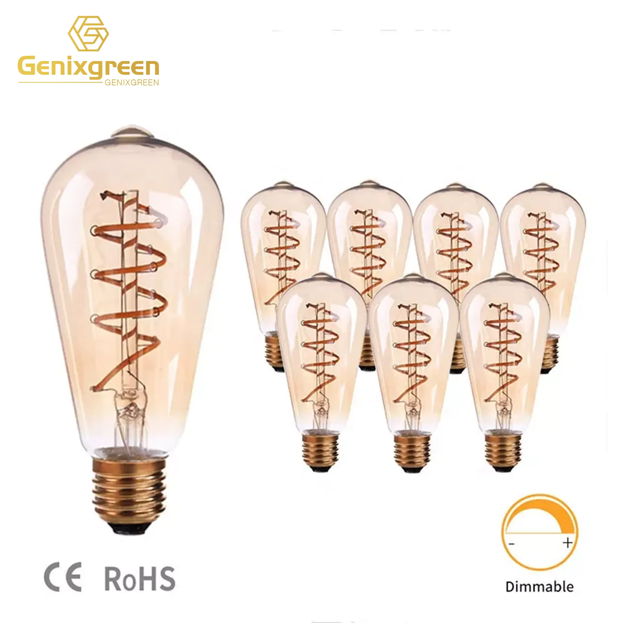 Lâmpada led retrô st64 3w e27, regulável, edison, espiral, filamento, para decoração, estilo vintage, estilo clássico