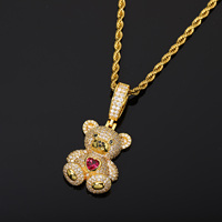 Collier tendance pour femme avec pendentif Hip Hop en laiton, Moissanite VVS D, motif ours en peluche cœur, breloque ours de dessin animé, passe le test du diamant